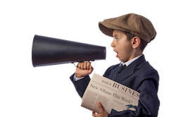 Public Relations: Newspaper kid with megaphone